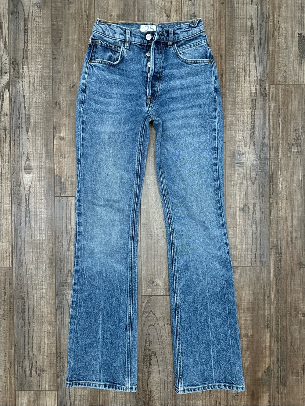We the free High-Rise Button-Fly Boot cut Blue Jeans 25